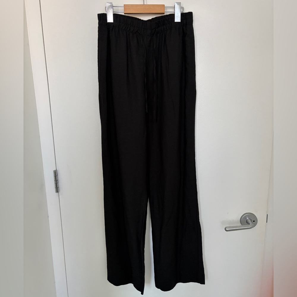 H&M Black Wide Leg Women's Linen Blend Pants Size Small